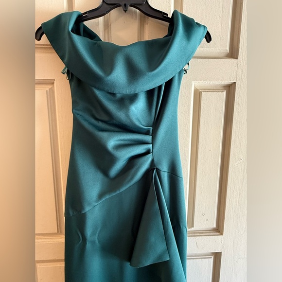 Xscape Teal Draped Cowl Neck Evening Gown - Picture 3 of 5